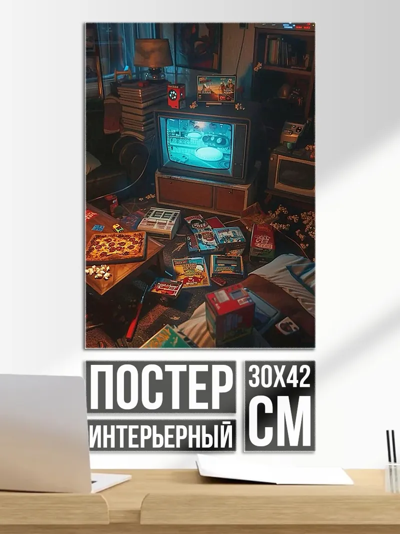 Постер Ретро комната с телевизором