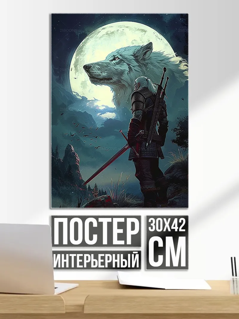 Постер Геральт и белый волк
