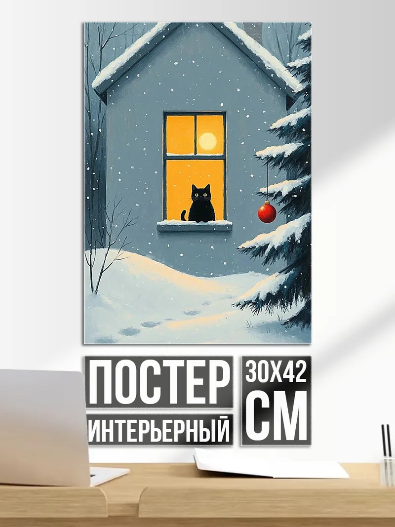 Постер Черный кот в окне