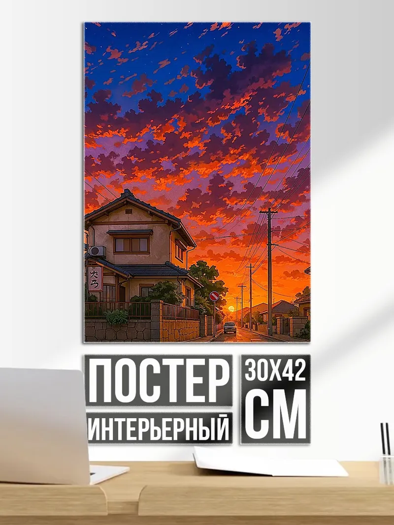 Постер Японский дом закат