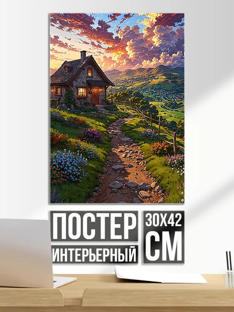 Постер Домик на закате