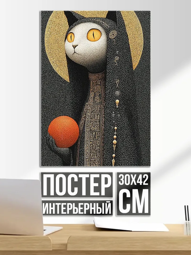 Постер Мистическая кошка с шаром