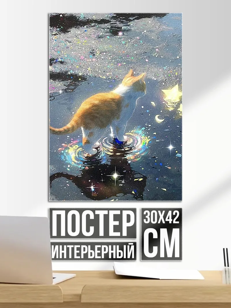 Постер Кот в звездной воде