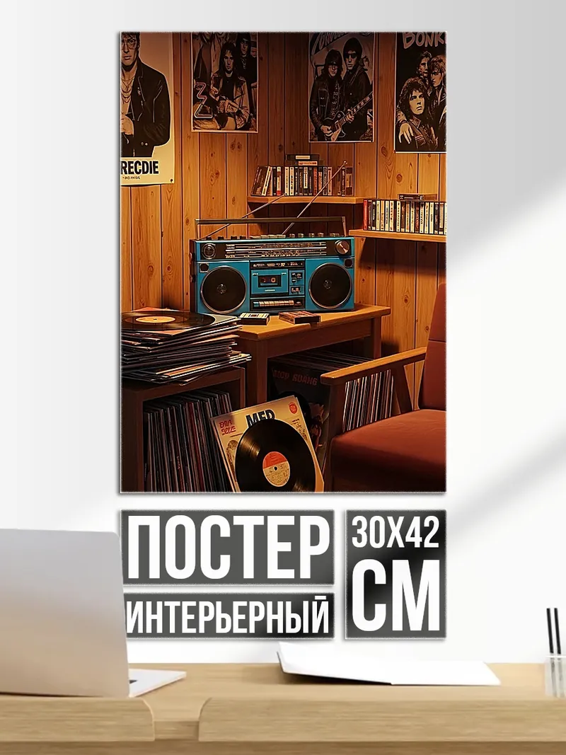 Постер Ретро комната с винилом