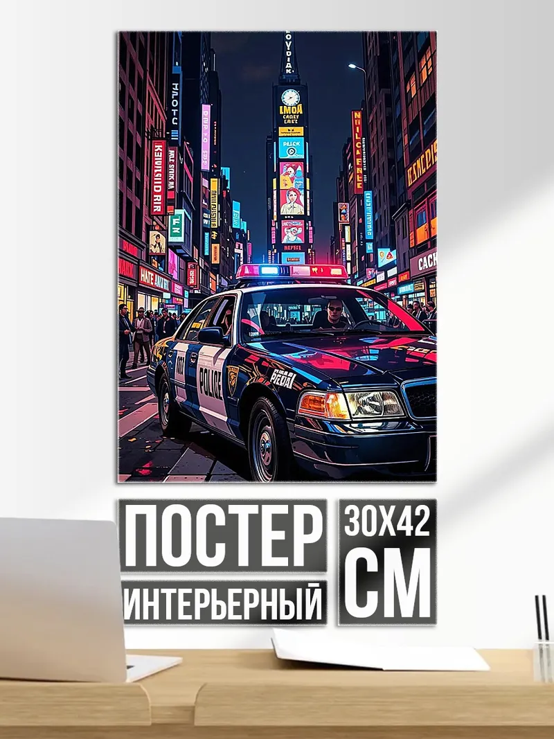 Постер Полицейская машина в городе