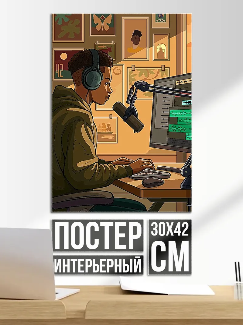 Постер Мужчина работает за компьютером