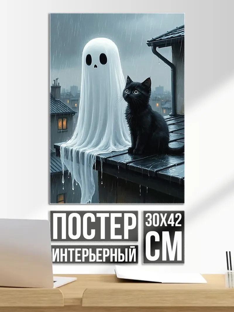 Постер Призрак и черный кот