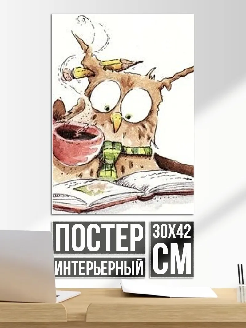 Постер Сова читает книгу