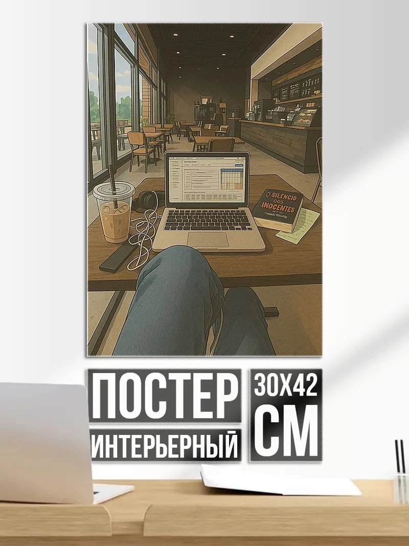 Постер Ноутбук в кафе