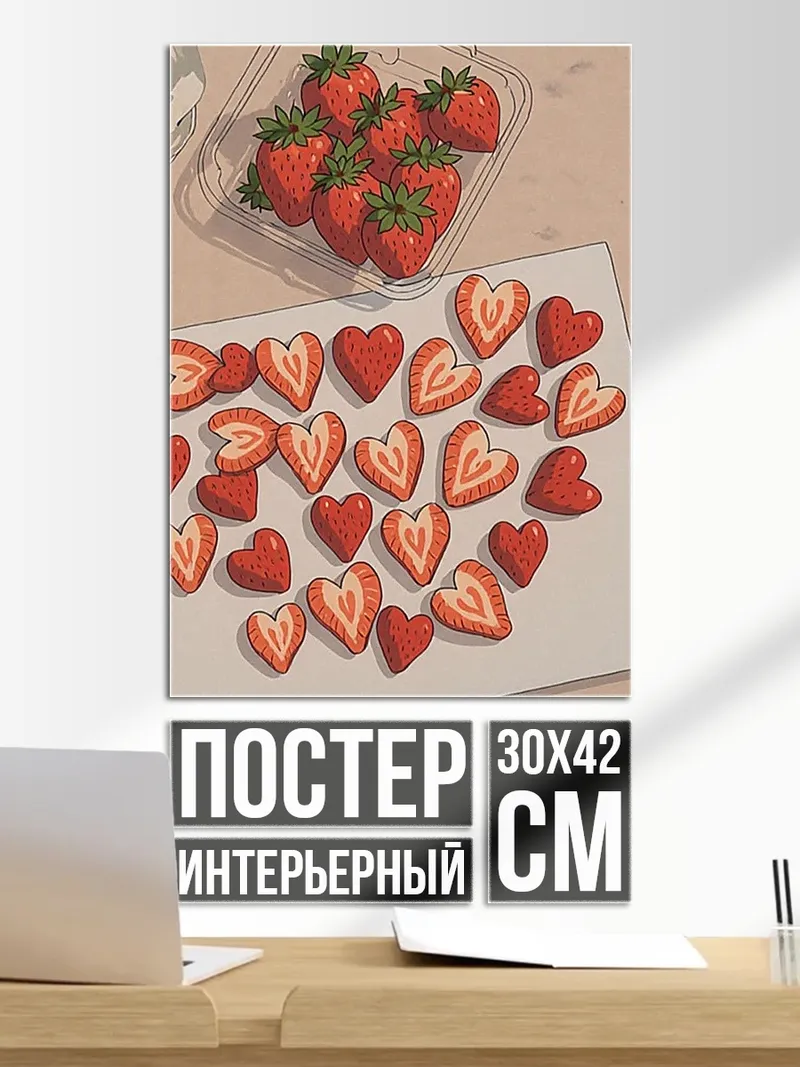 Постер Клубника и сердечки