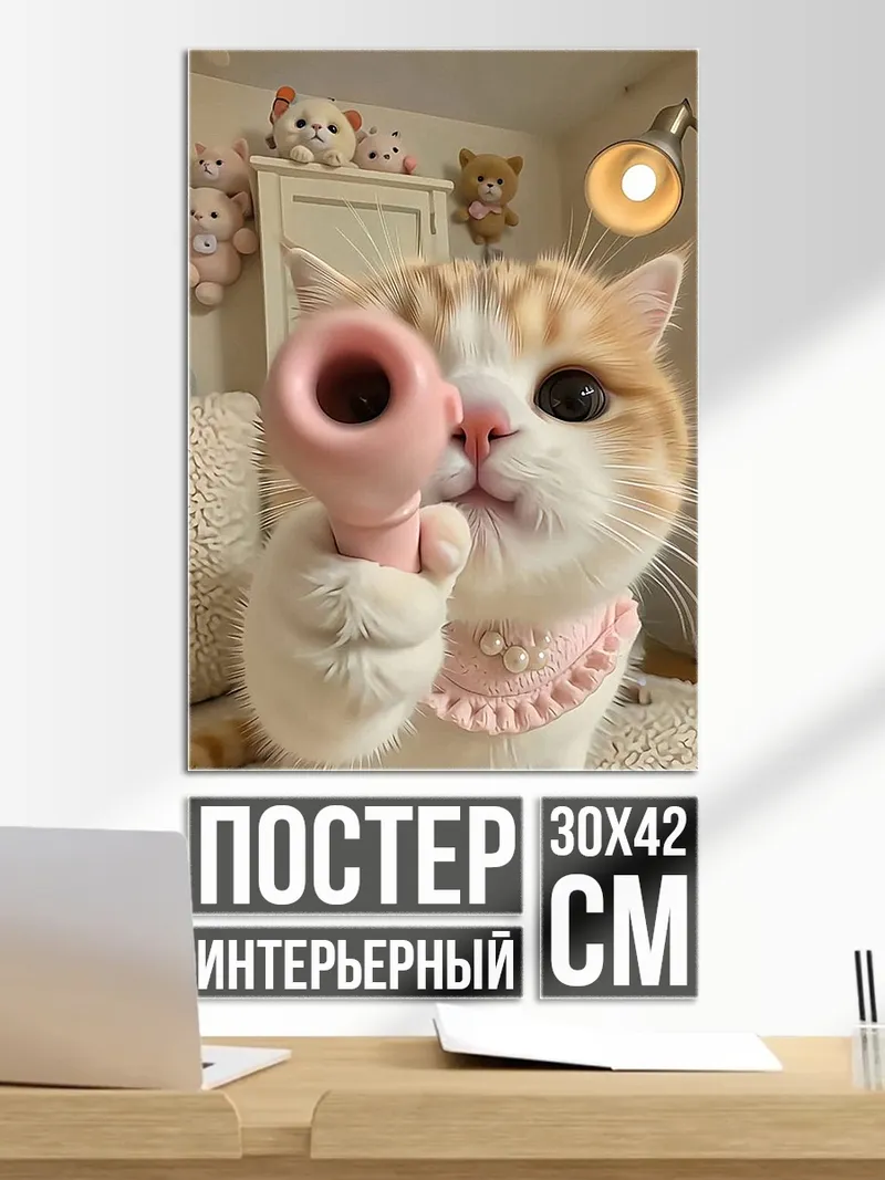 Постер Кот с розовым