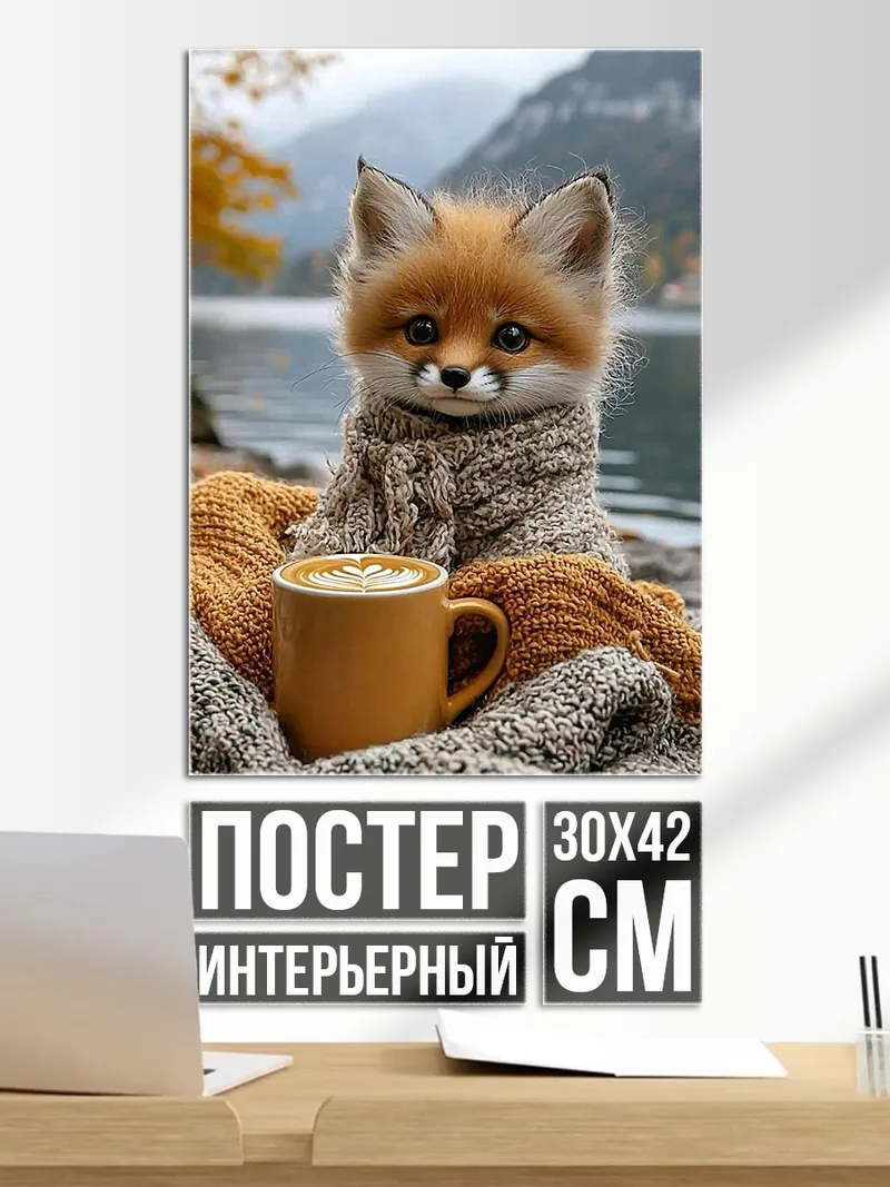 Постер Лисенок с кофе