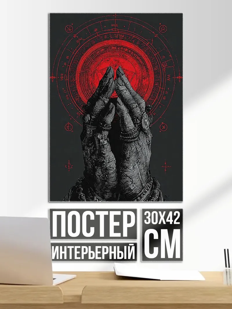 Постер Молящиеся руки красный круг
