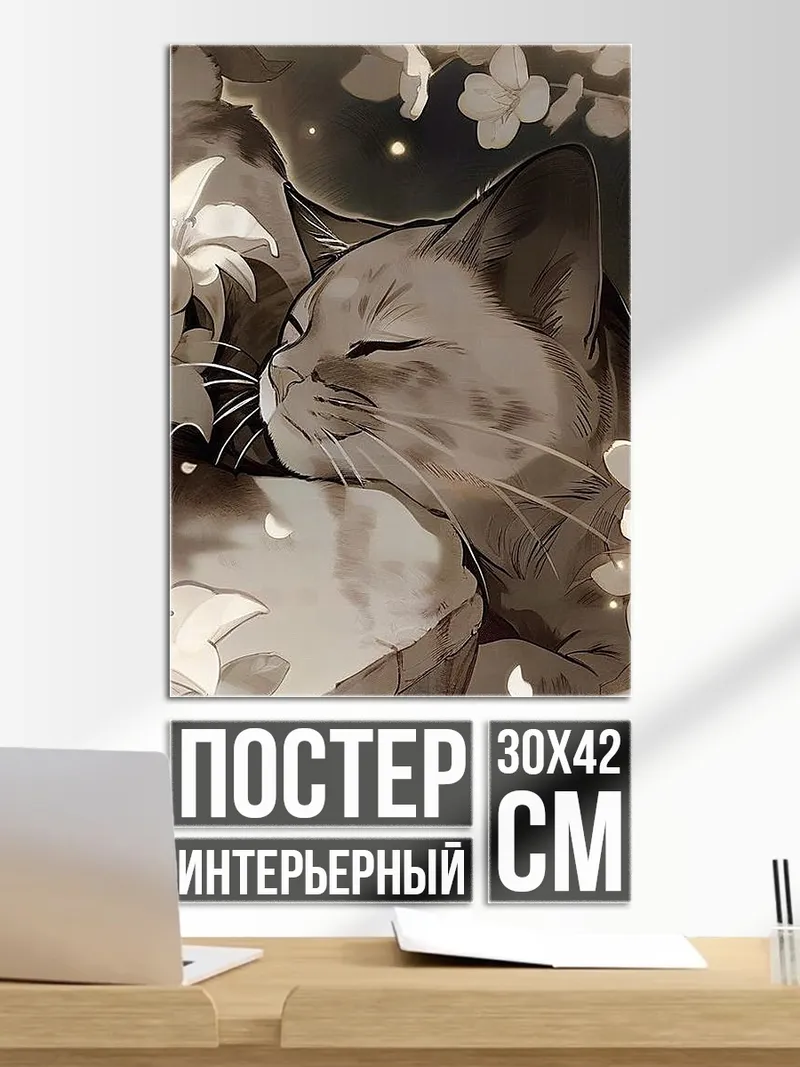 Постер спящий кот