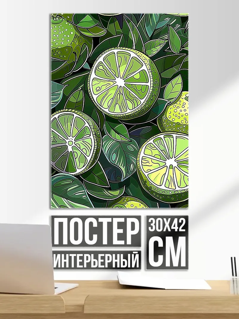 Постер Зеленые лаймы и листья