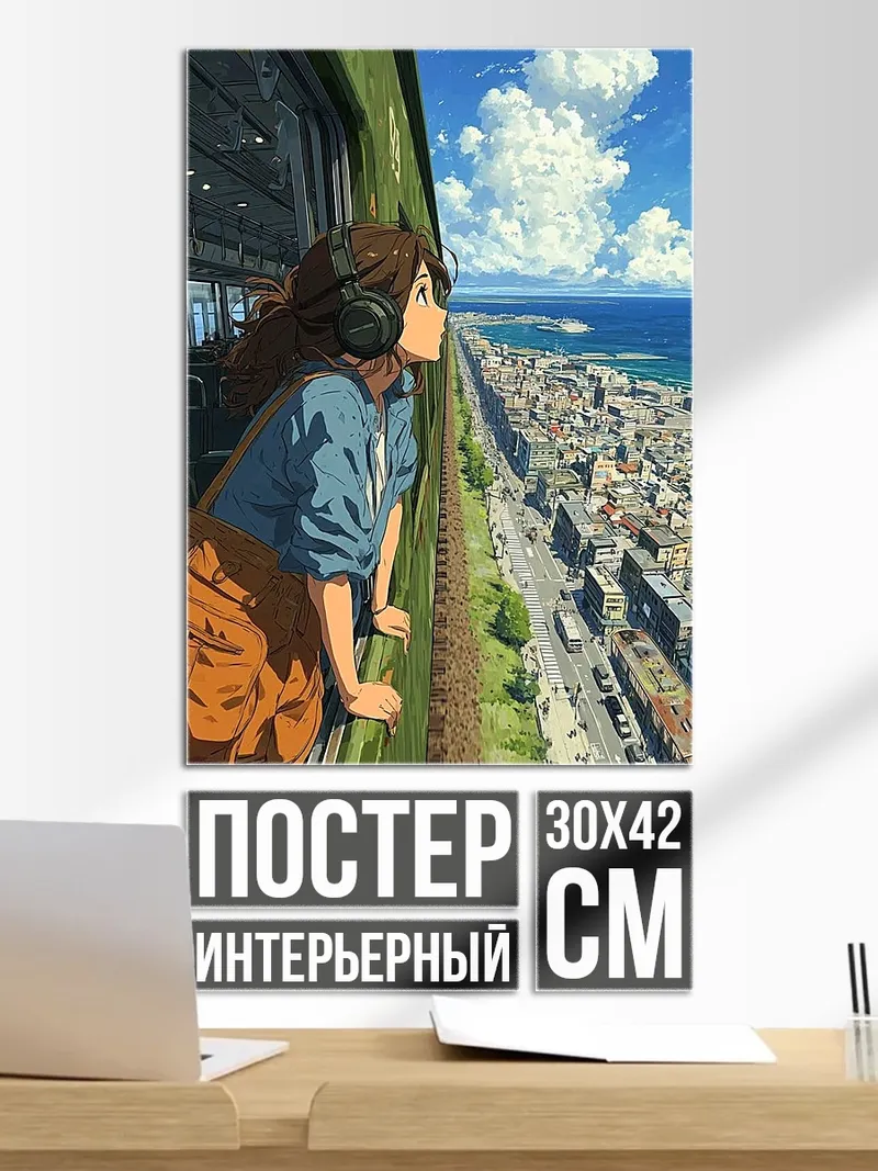 Постер Девушка смотрит на город