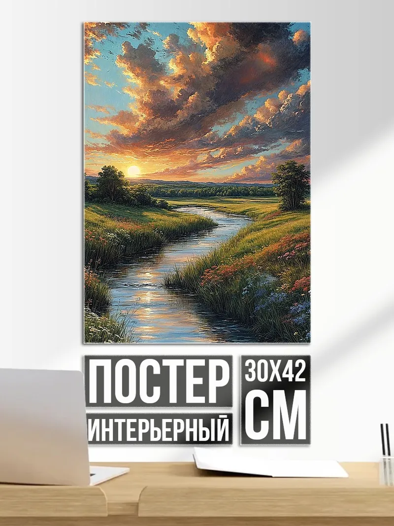 Постер Закатное небо над рекой