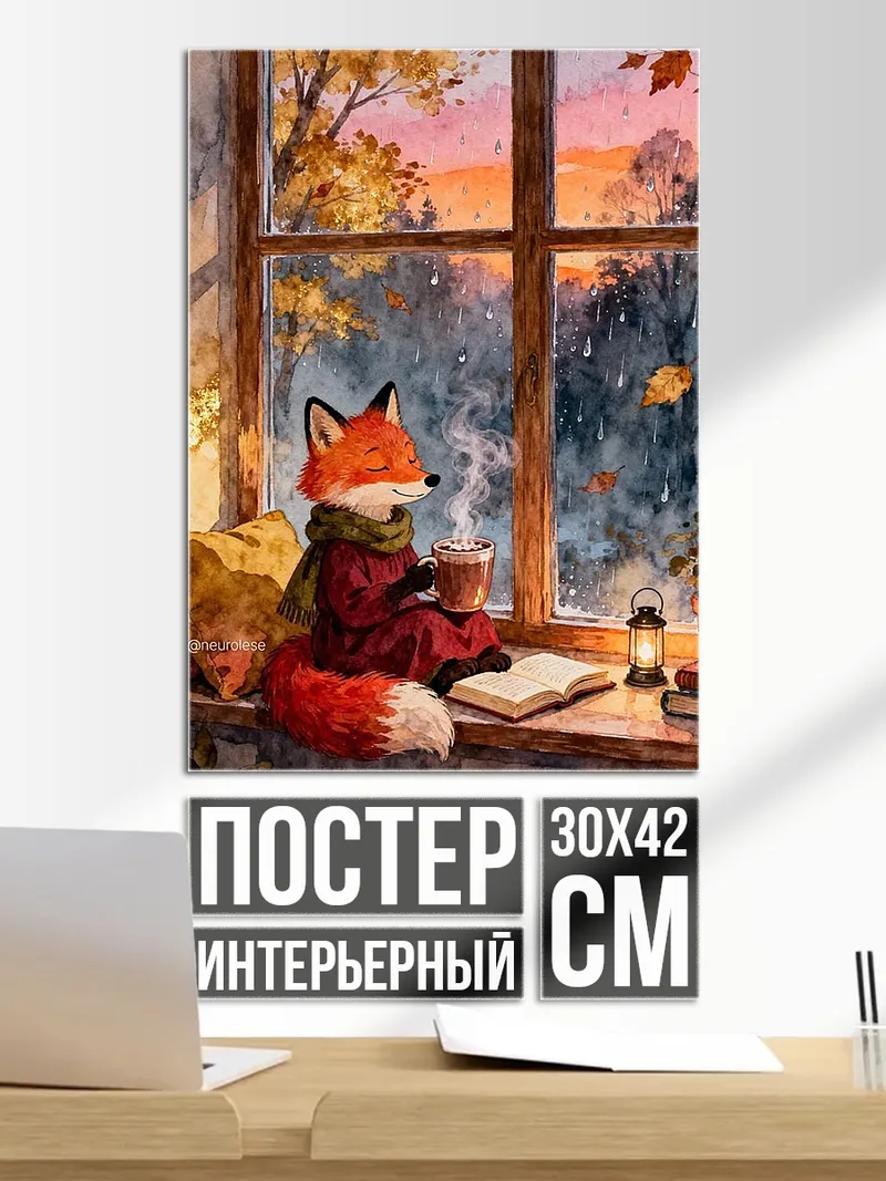 Постер Лиса пьет чай