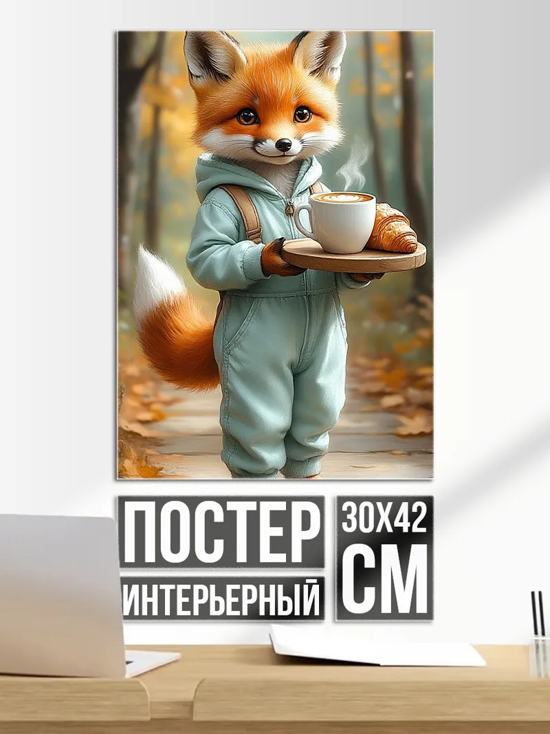 Постер Лисенок с кофе