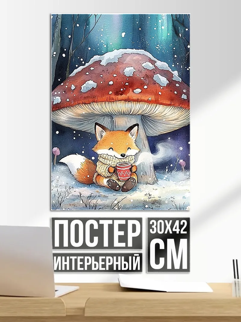 Постер Лисенок под грибом