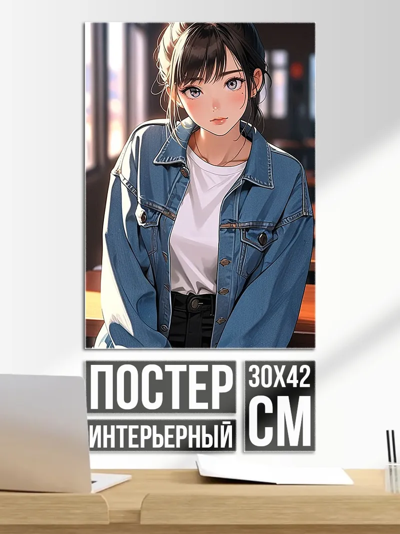 Постер Аниме девушка в джинсовке