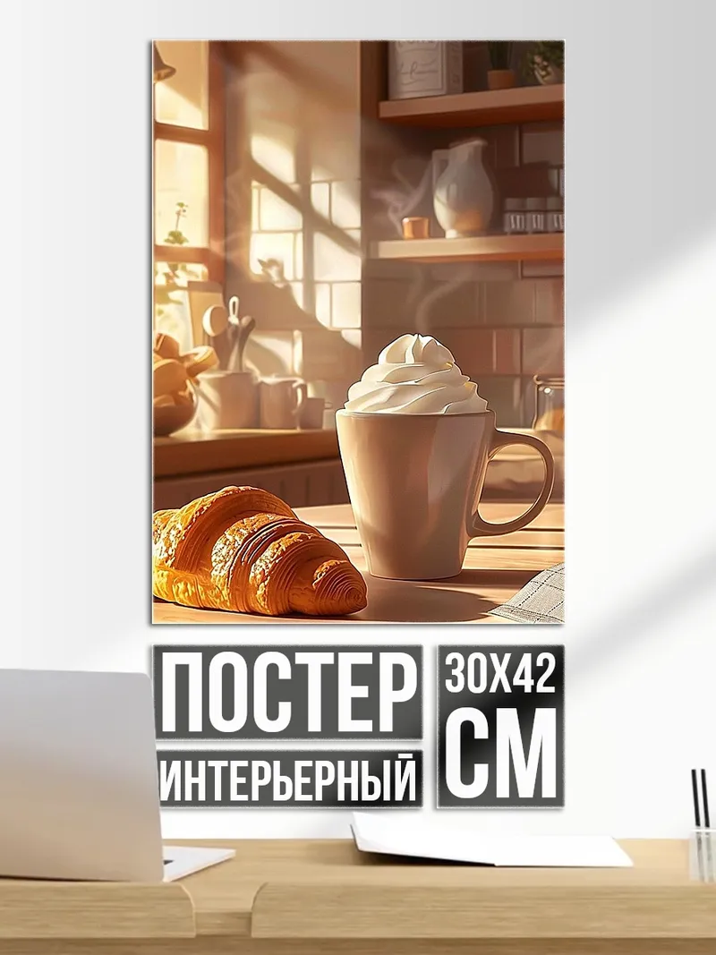 Постер Утренний круассан с кофе