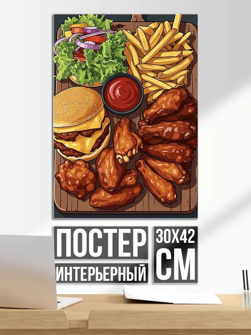 Постер Бургер и крылышки