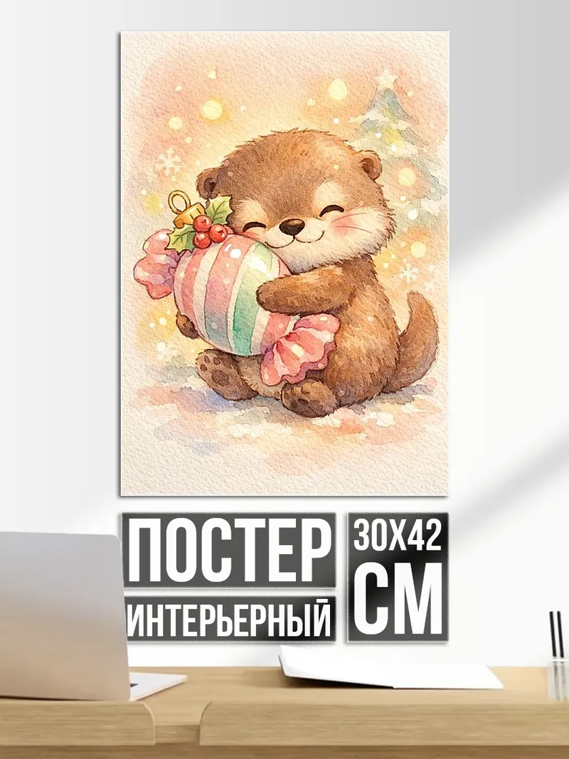 Постер Выдра с подарком