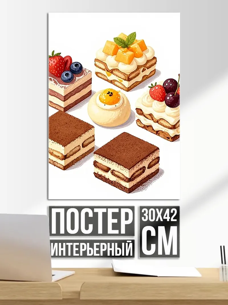 Постер Разноцветные пирожные