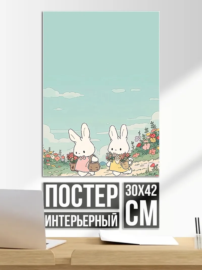 Постер Два кролика в поле