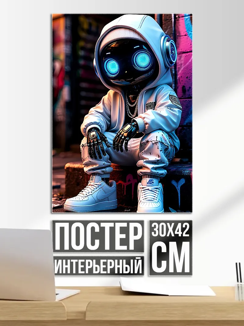 Постер робот в капюшоне