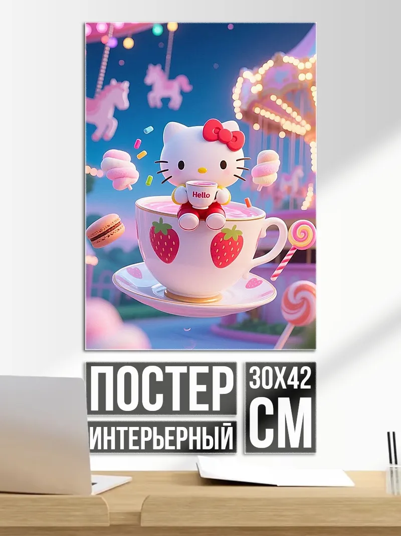 Постер Хелло Китти в чашке
