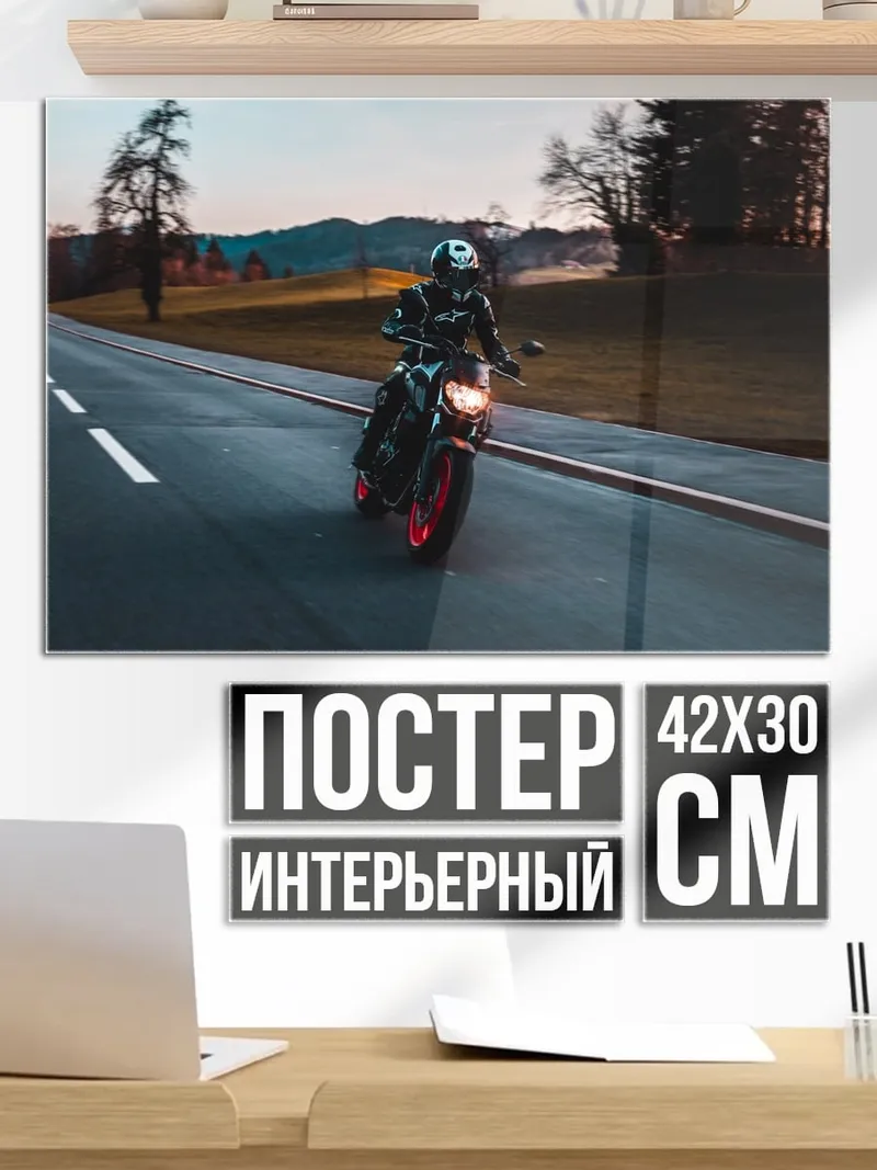 Постер Мотоциклист на дороге