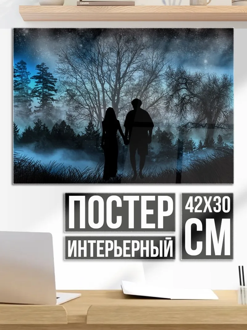 Постер Пара в туманном лесу
