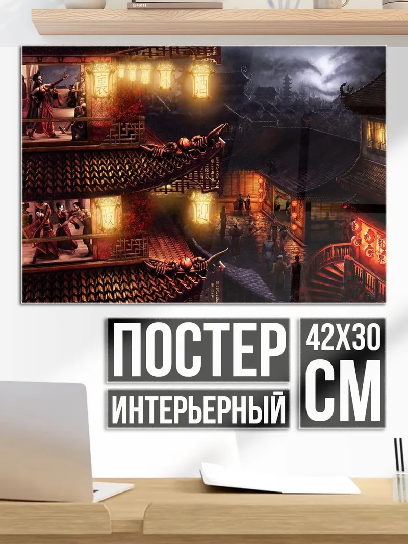 Постер Ночной город фонари