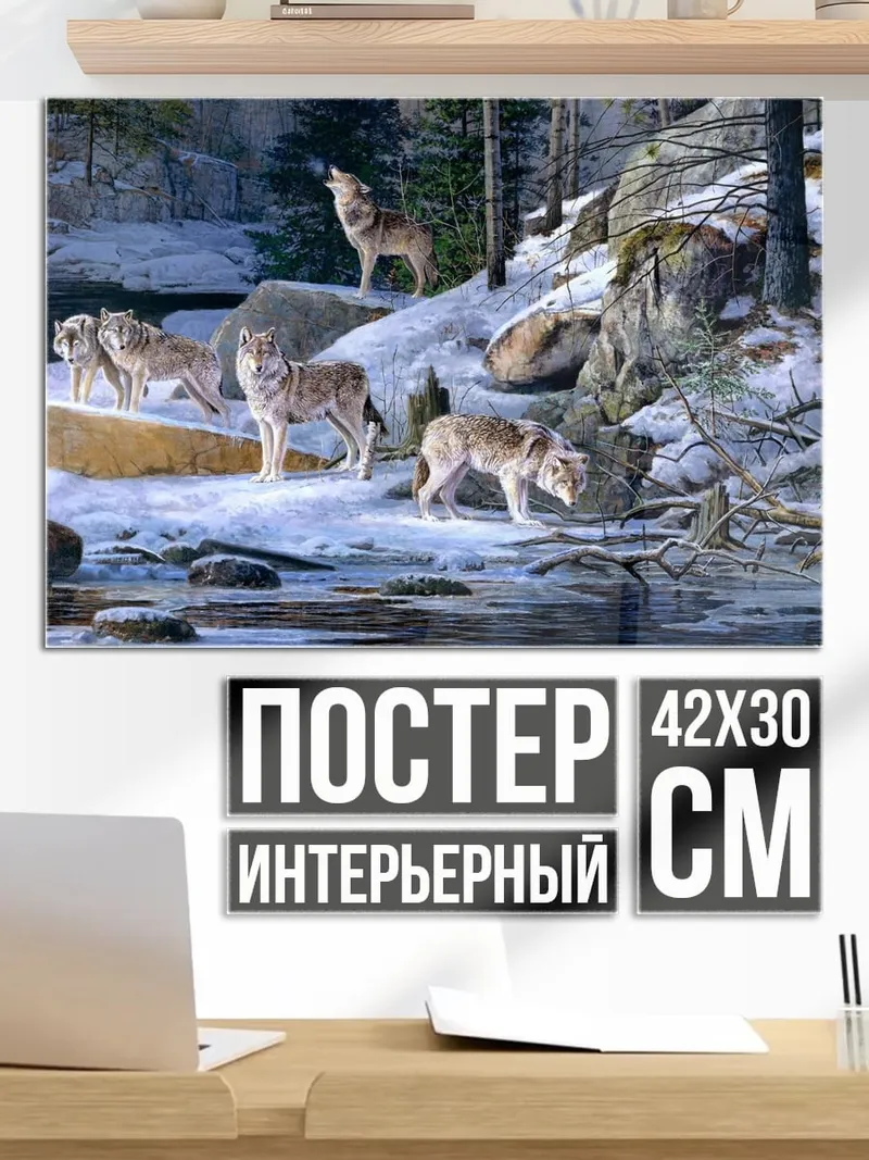 Постер Волки в зимнем лесу