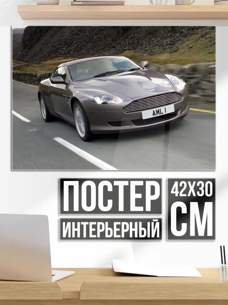 Постер Серый спорткар на дороге