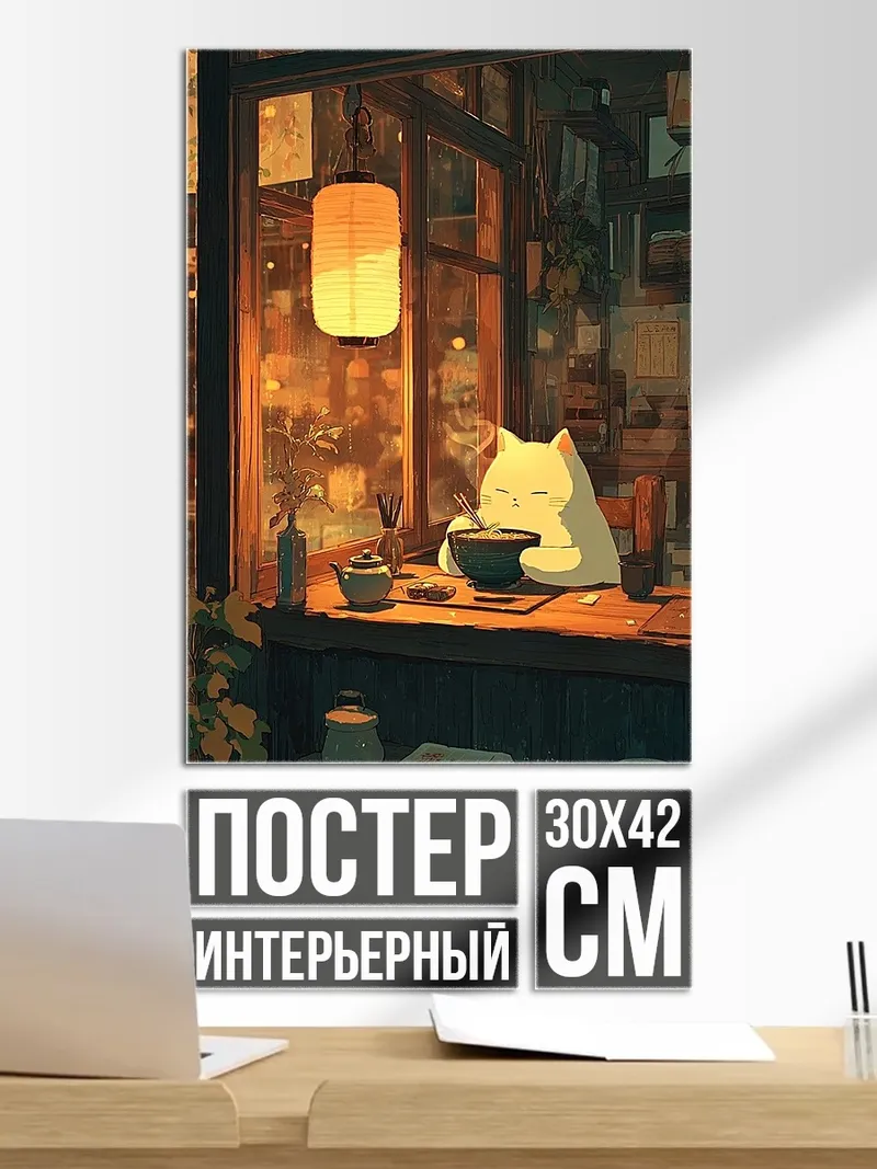 Постер Кот в уютном кафе