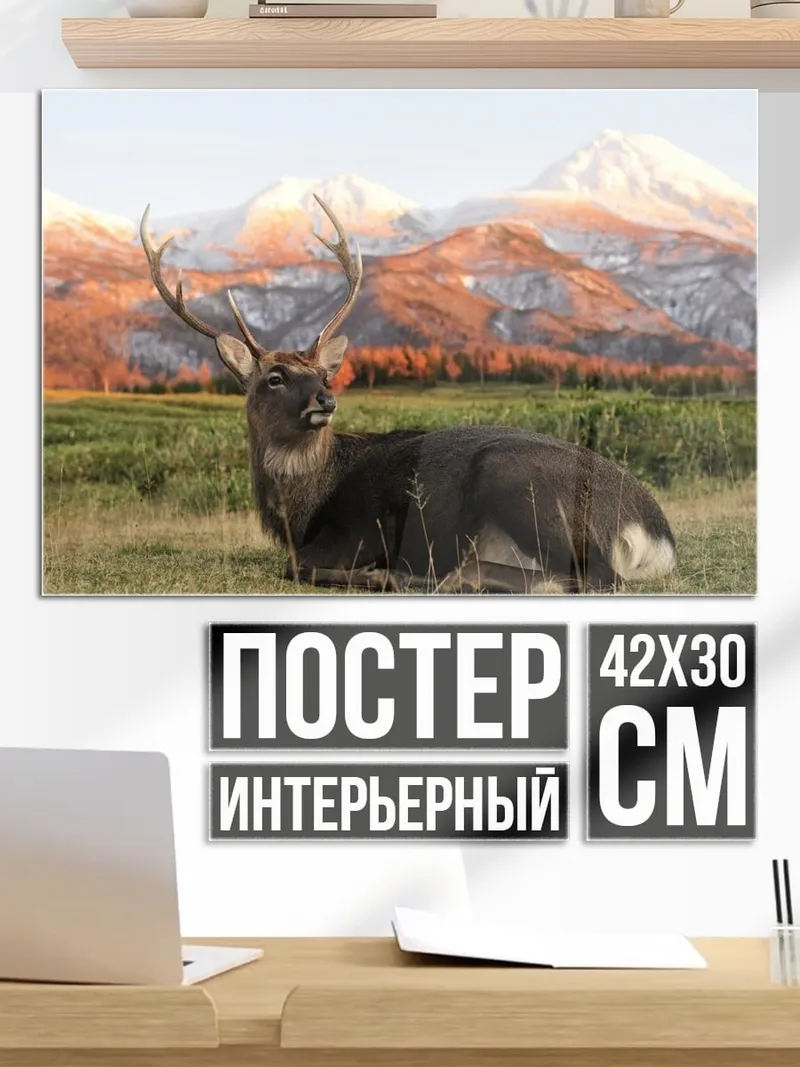Постер Олень на фоне гор