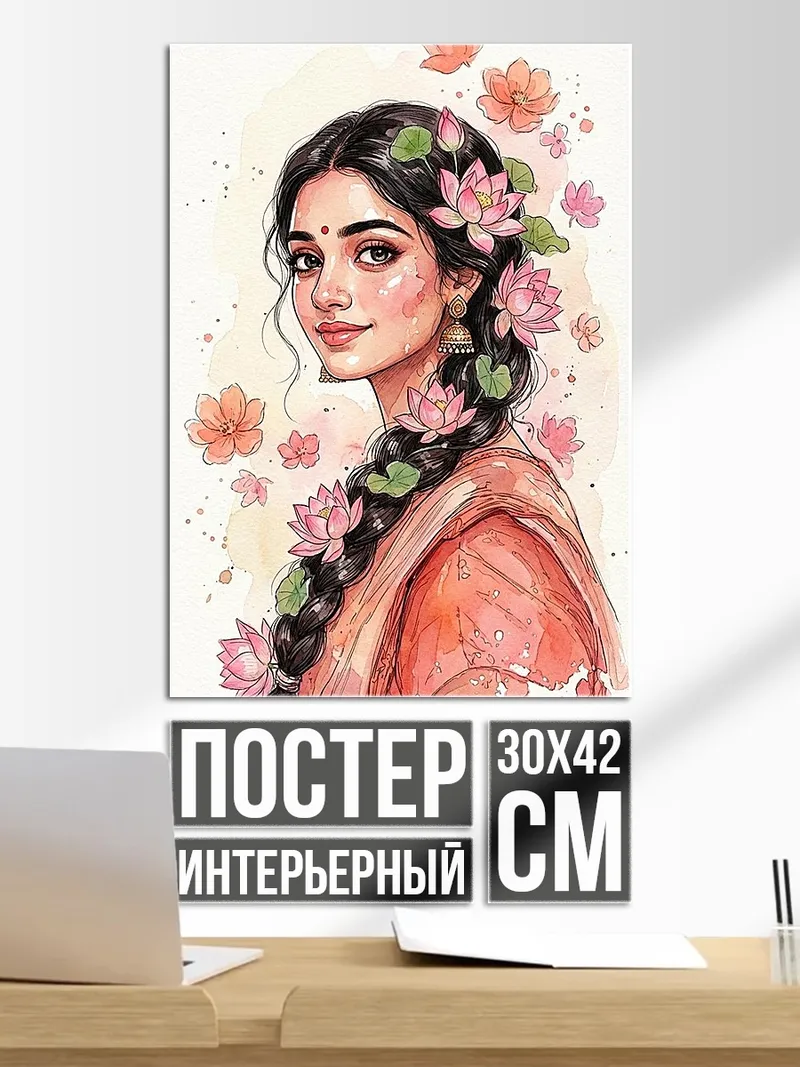 Постер Девушка с цветами в волосах