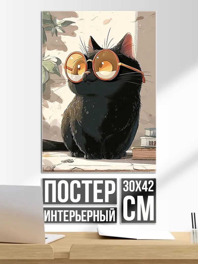 Постер Черный кот в очках