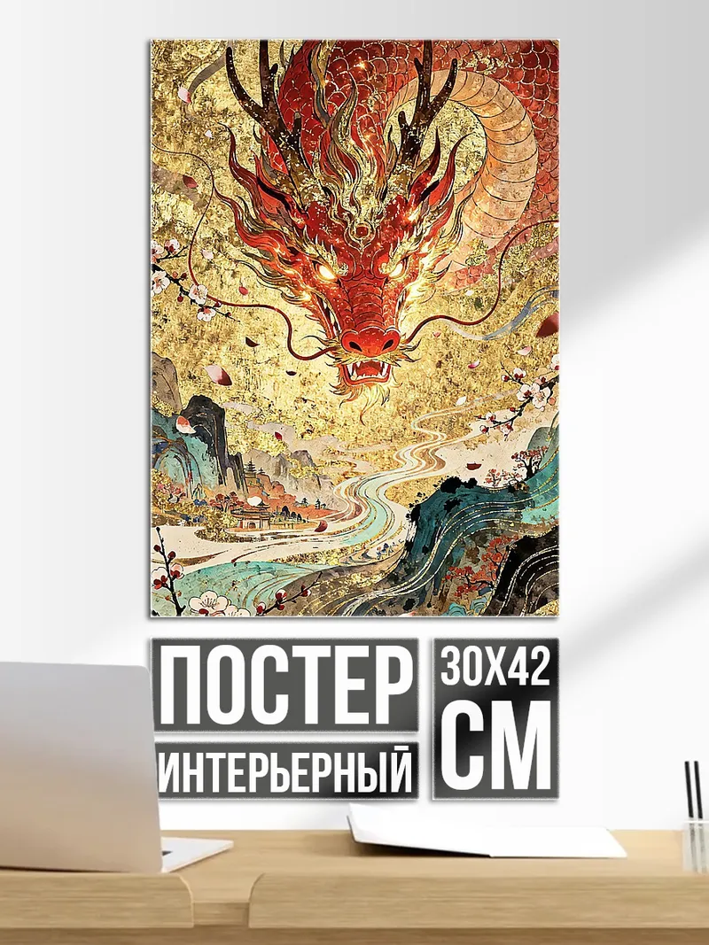 Постер Красный дракон над горами