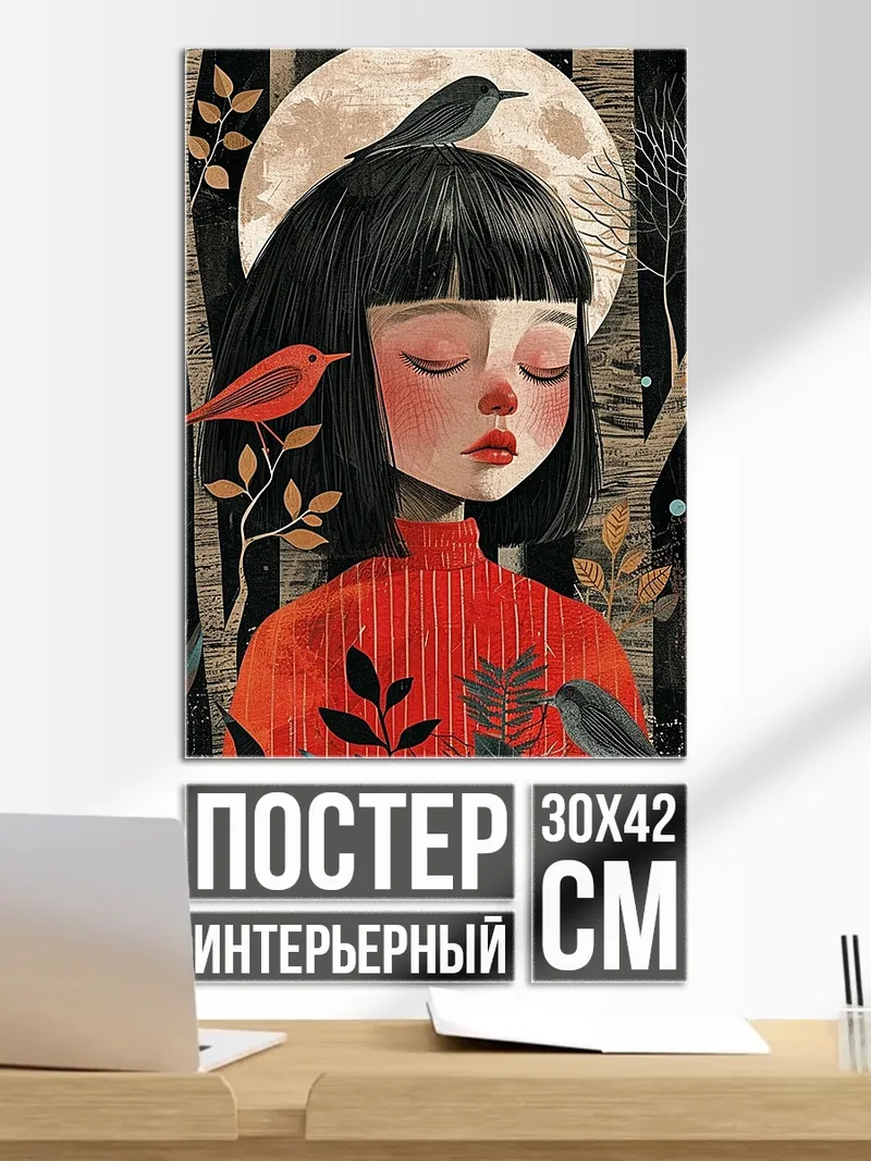 Постер Девушка с птицами