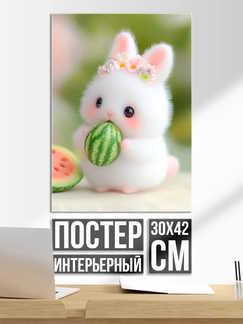 Постер Милый кролик с арбузом