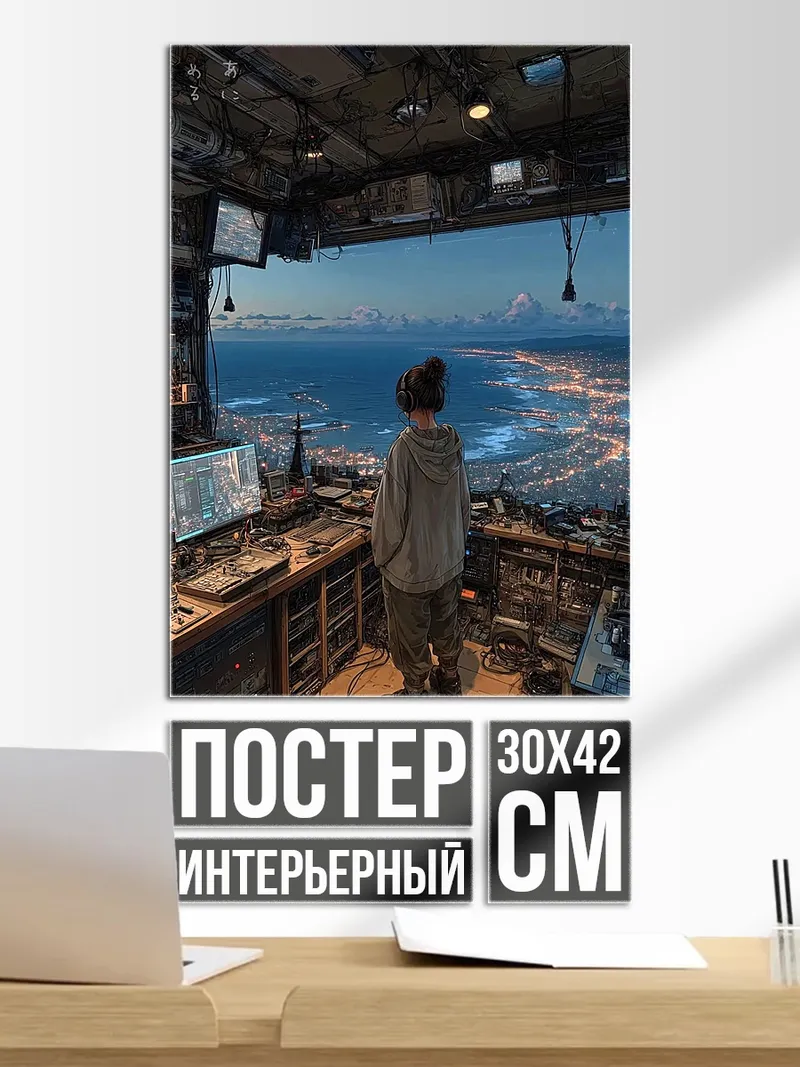 Постер Киберпанк наблюдатель города