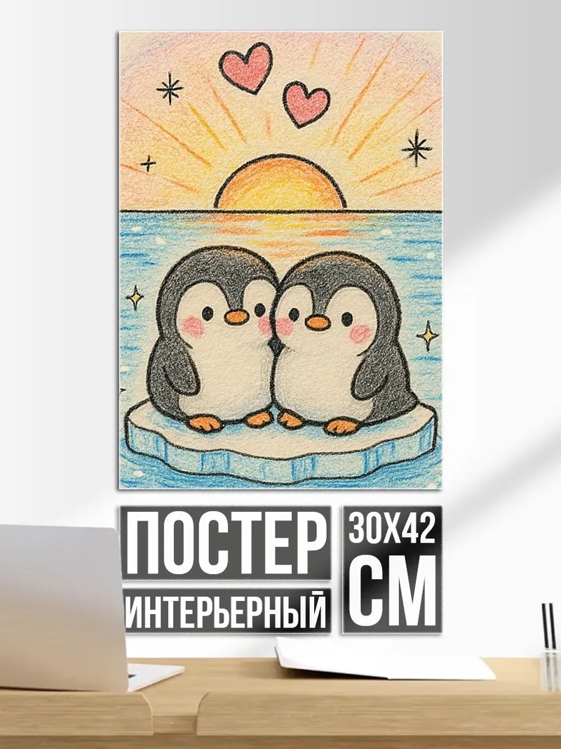 Постер Пингвины любовь