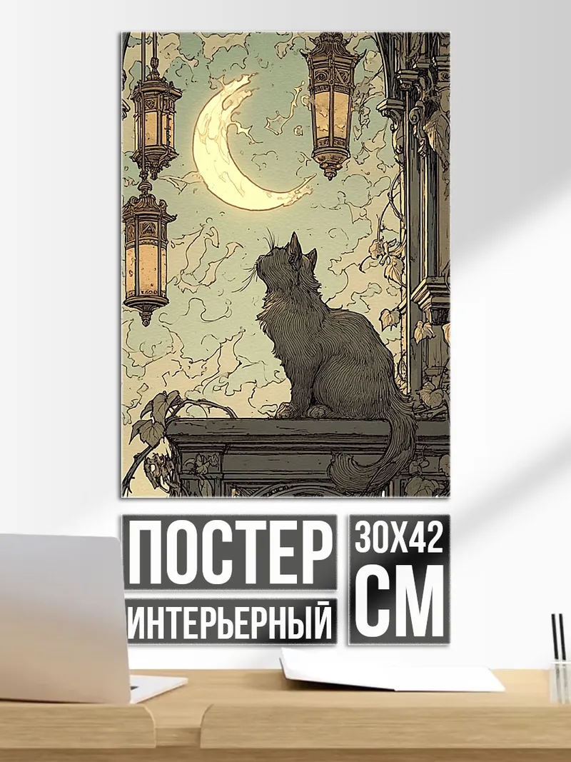Постер Кот под луной