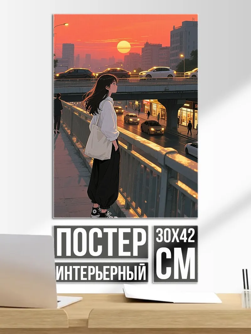 Постер Девушка на закате