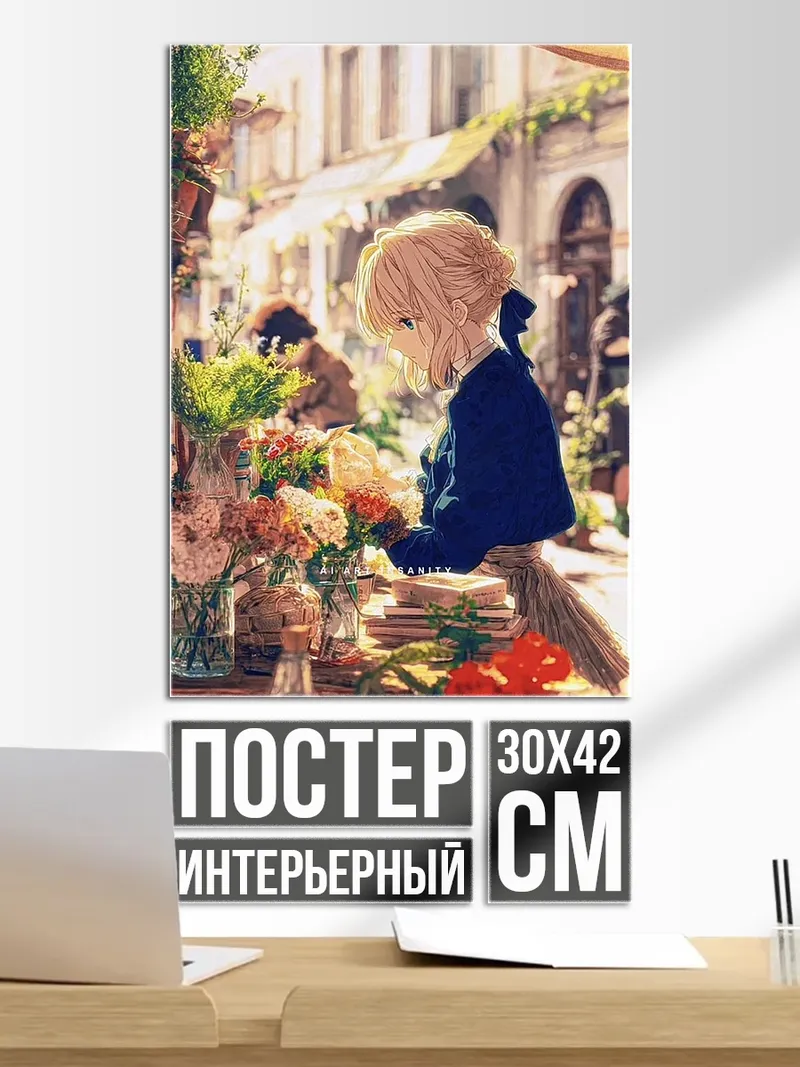 Постер Девушка на цветочном рынке