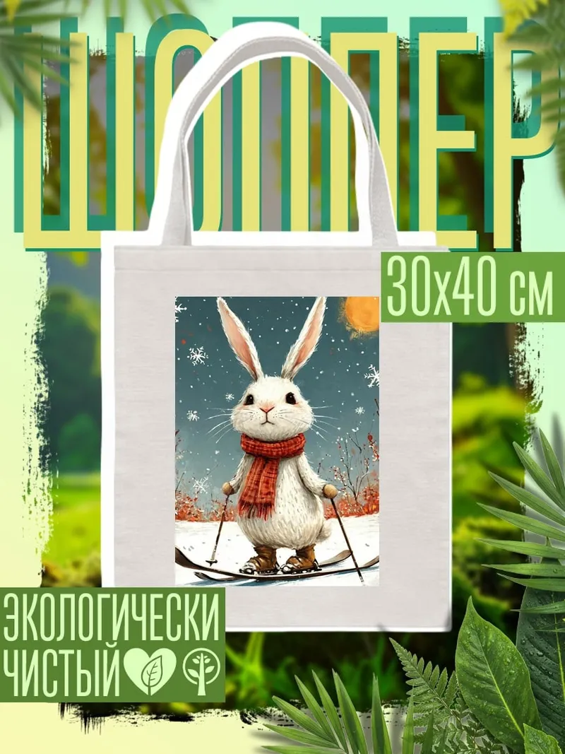 Шоппер Заяц лыжник в шарфе